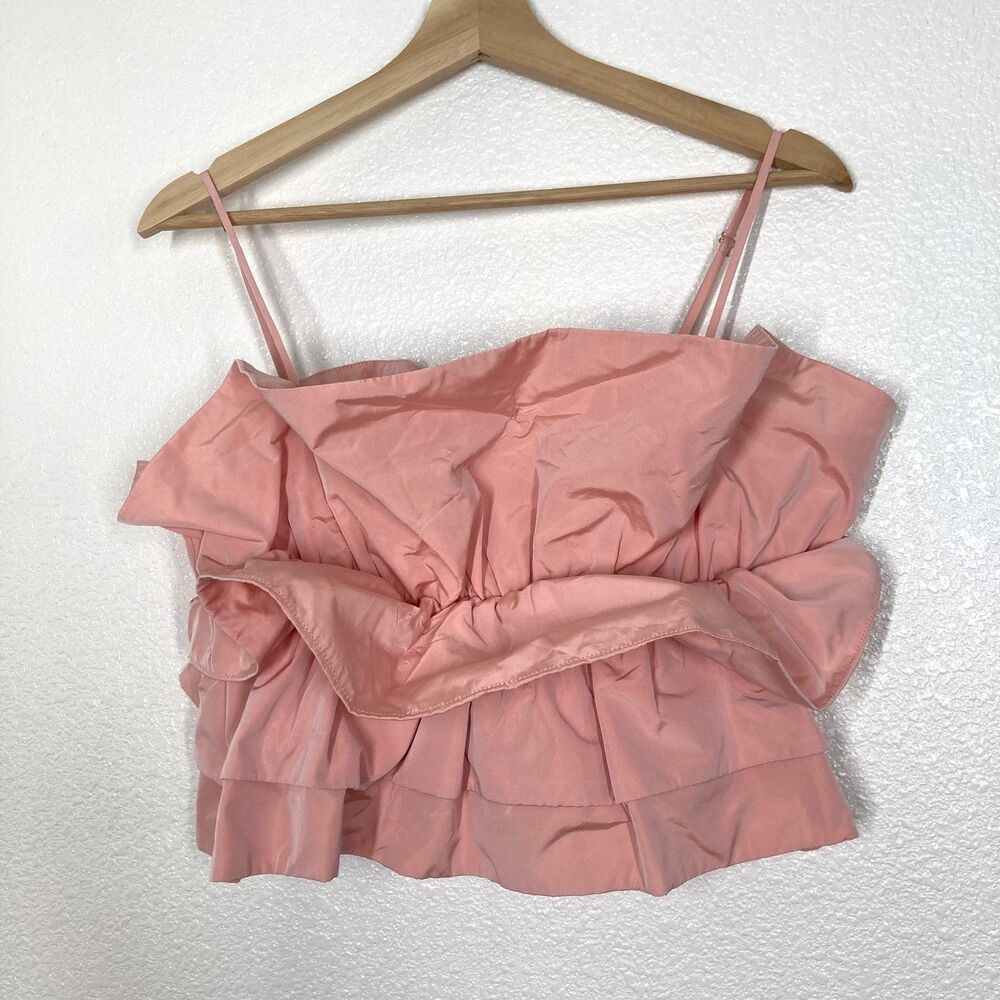 ZARA Shirt Womens Small Pink Ruffle Layered Peplum Crop Spaghetti Strap Side Zip